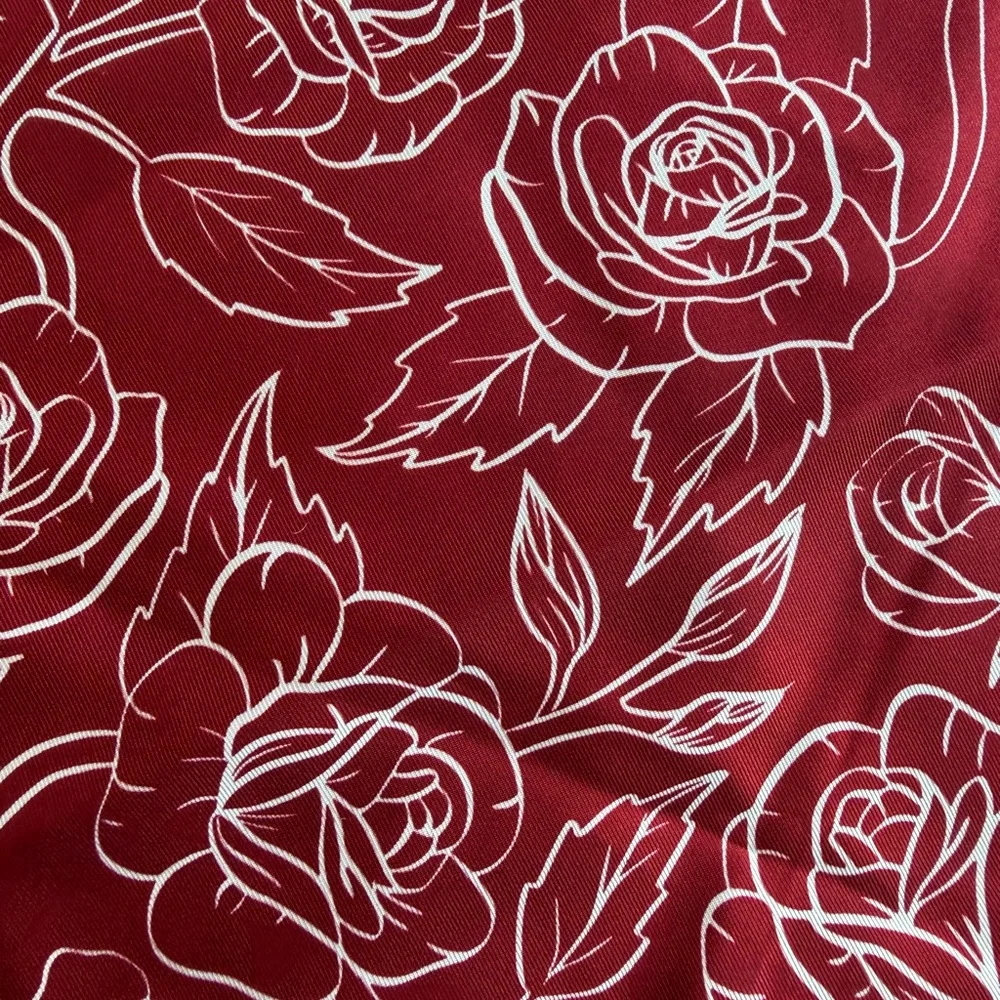 Red Silk Scarf with White Floral Design